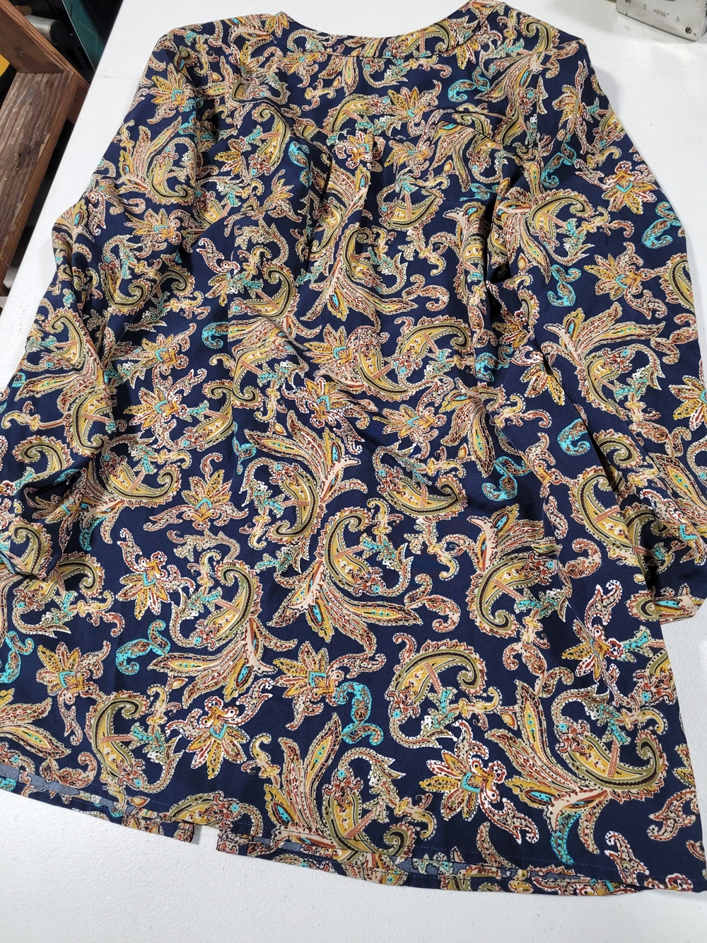 Notations Navy Paisley Button-Front Blouse - Picture 3 of 3